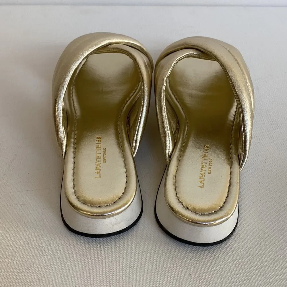 Gold Leather Criss Cross Slides By Lafayette 148 New York